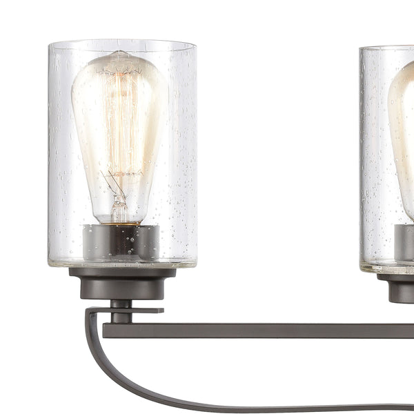 Thomas Lighting Market Square Brushed Metal Vanity Light Frosted Seeded Glass Transitional Bath Fixture Bronze 4-Light CN300411