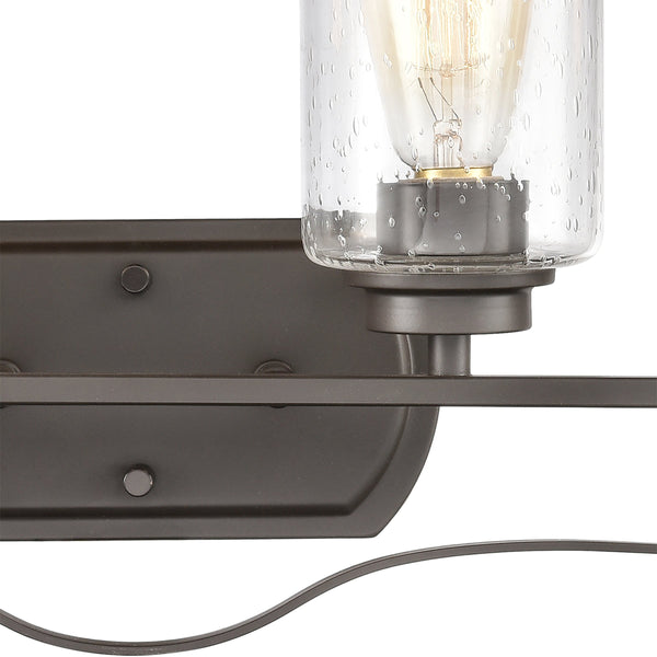 Thomas Lighting Market Square Brushed Metal Vanity Light Frosted Seeded Glass Transitional Bath Fixture Bronze 4-Light CN300411