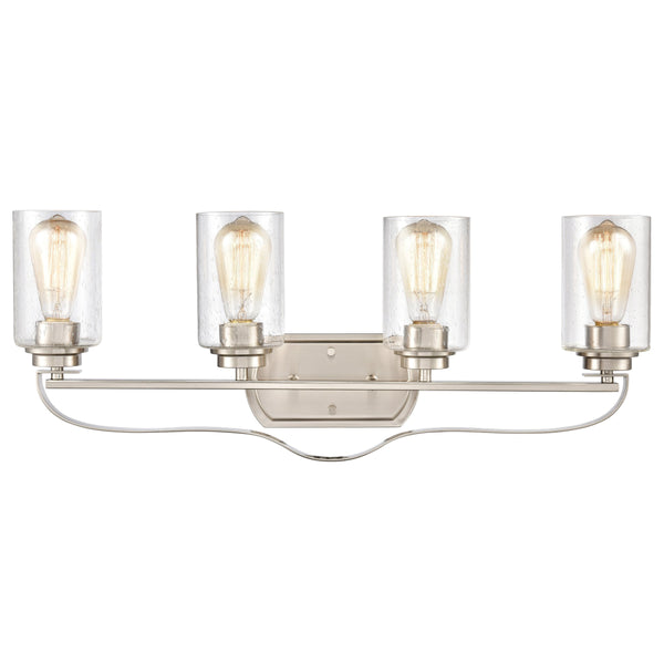 Thomas Lighting Market Square Brushed Metal Vanity Light Frosted Seeded Glass Transitional Bath Fixture Nickel 4-Light CN300412