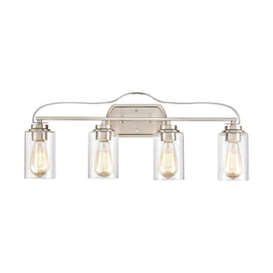 Thomas Lighting Market Square Brushed Metal Vanity Light Frosted Seeded Glass Transitional Bath Fixture Nickel 4-Light CN300412