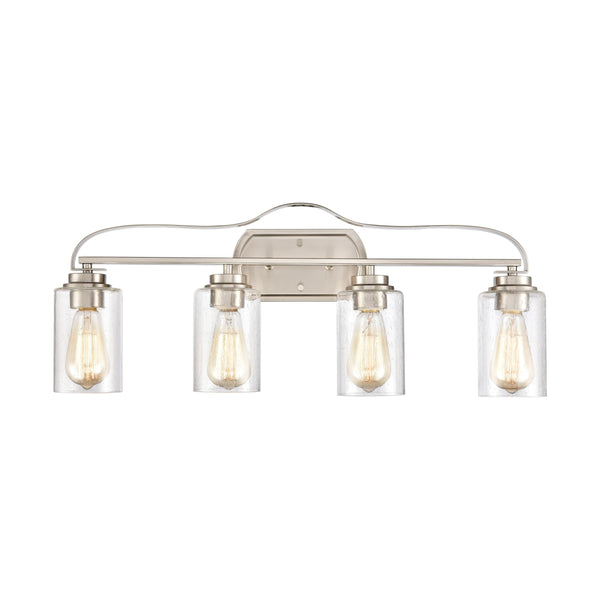 Thomas Lighting Market Square Brushed Metal Vanity Light Frosted Seeded Glass Transitional Bath Fixture Nickel 4-Light CN300412