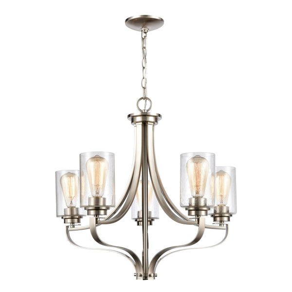 Thomas Lighting Market Square 3-Light Old World Chandelier with Frosted Seeded Glass for Dining Rooms Nickel 24 inches CN300522