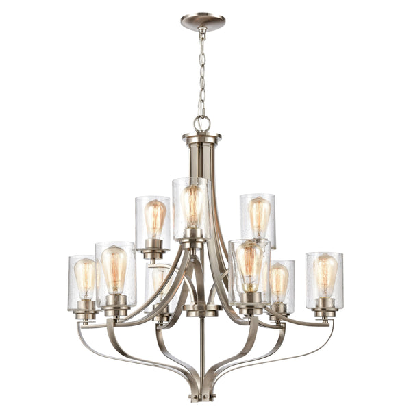 Thomas Lighting Market Square 3-Light Old World Chandelier with Frosted Seeded Glass for Dining Rooms Silver 29 inches CN300922