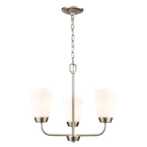 Thomas Lighting Winslow Three Light Chandelier Brushed Nickel with Opaque Glass for Dining Rooms 19 inches CN310322