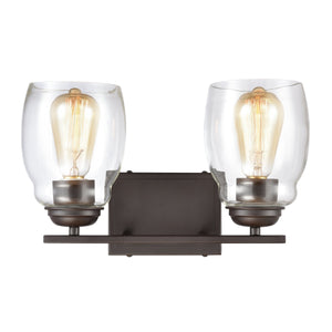 Thomas Lighting Calistoga Industrial Transitional Two Light Vanity Fixture with Clear Glass Shades Bronze 14 inches CN320211