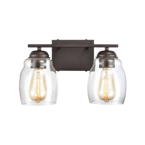 Thomas Lighting Calistoga Industrial Transitional Two Light Vanity Fixture with Clear Glass Shades Bronze 14 inches CN320211