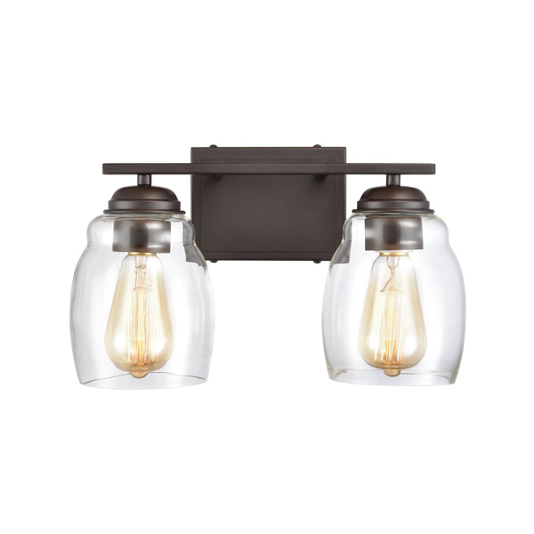 Thomas Lighting Calistoga Industrial Transitional Two Light Vanity Fixture with Clear Glass Shades Bronze 14 inches CN320211