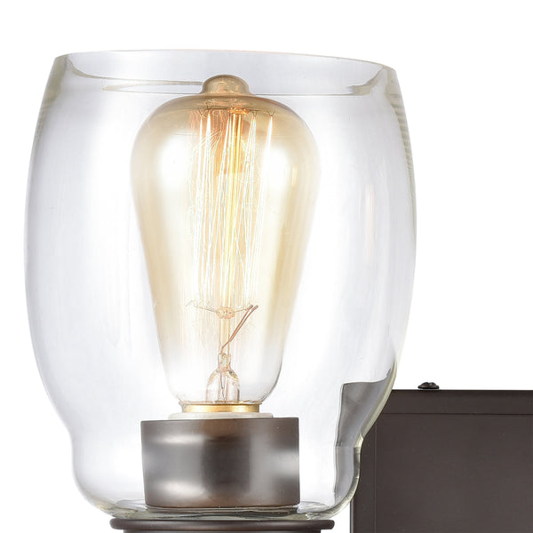 Thomas Lighting Calistoga Industrial Transitional Two Light Vanity Fixture with Clear Glass Shades Bronze 14 inches CN320211