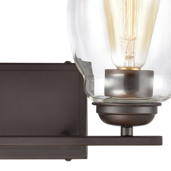 Thomas Lighting Calistoga Industrial Transitional Two Light Vanity Fixture with Clear Glass Shades Bronze 14 inches CN320211