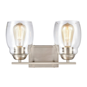 Thomas Lighting Calistoga Industrial Transitional Two Light Vanity Fixture with Clear Glass Shades Nickel 14 inches CN320212