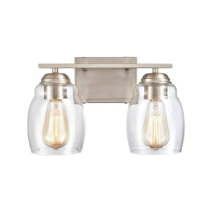 Thomas Lighting Calistoga Industrial Transitional Two Light Vanity Fixture with Clear Glass Shades Nickel 14 inches CN320212