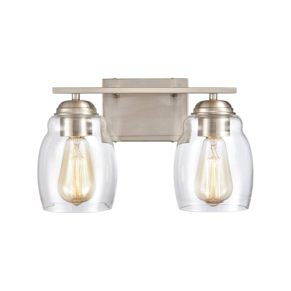 Thomas Lighting Calistoga Industrial Transitional Two Light Vanity Fixture with Clear Glass Shades Nickel 14 inches CN320212