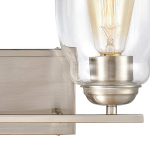 Thomas Lighting Calistoga Industrial Transitional Two Light Vanity Fixture with Clear Glass Shades Nickel 14 inches CN320212