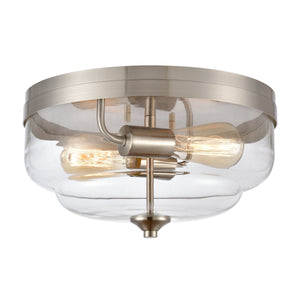 Thomas Lighting Calistoga 2 Light Flush Mount with Clear Glass Shades and Industrial Brushed Nickel Frame CN320232