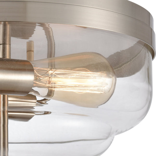 Thomas Lighting Calistoga 2 Light Flush Mount with Clear Glass Shades and Industrial Brushed Nickel Frame CN320232