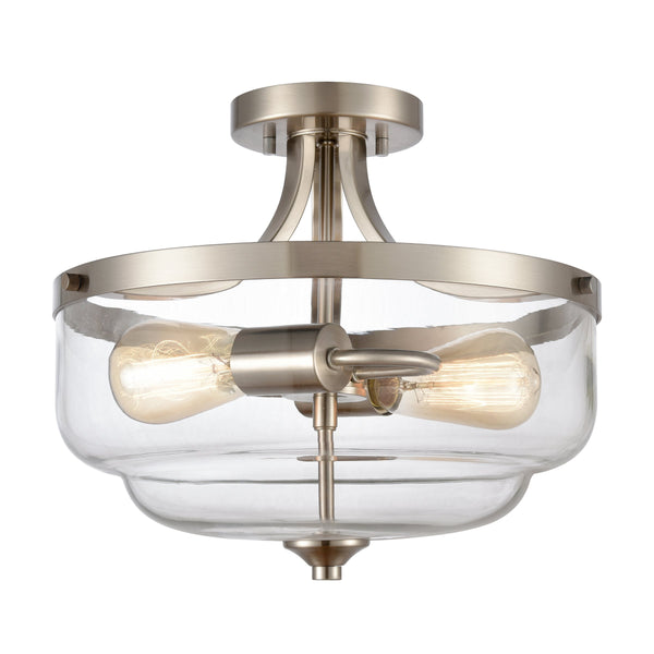 Thomas Lighting Calistoga Industrial Semi Flush Mount with Clear Glass Shades and Brushed Nickel Frame CN320282