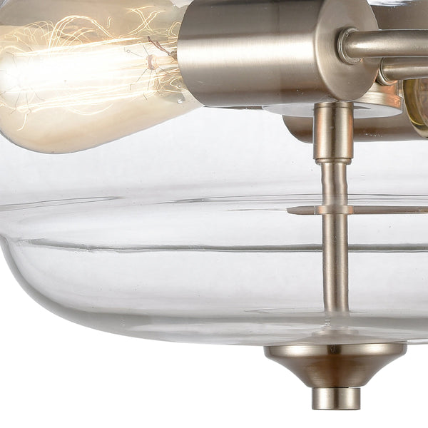 Thomas Lighting Calistoga Industrial Semi Flush Mount with Clear Glass Shades and Brushed Nickel Frame CN320282