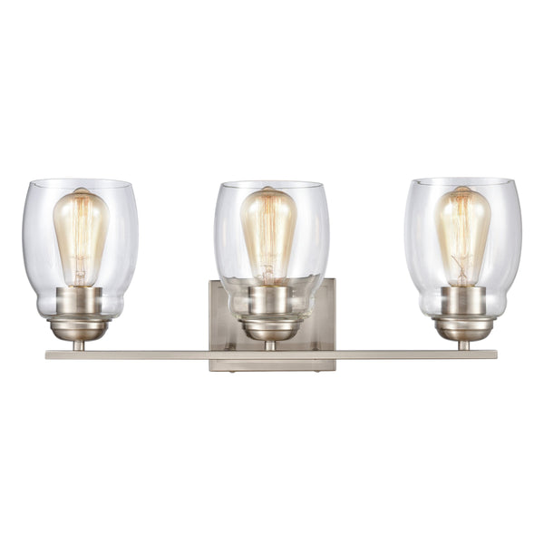 Thomas Lighting Calistoga Industrial Transitional Two Light Vanity Fixture with Clear Glass Shades Nickel 22 inches CN320312