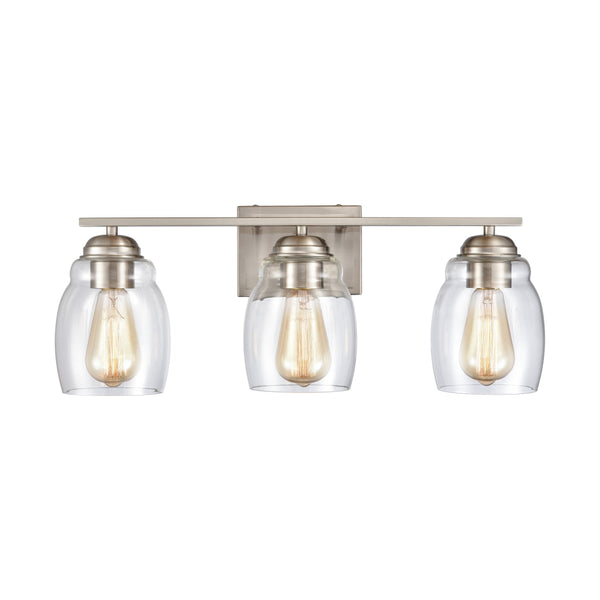 Thomas Lighting Calistoga Industrial Transitional Two Light Vanity Fixture with Clear Glass Shades Nickel 22 inches CN320312