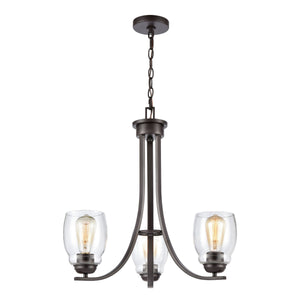 Thomas Lighting Calistoga Three Light Industrial Chandelier with Clear Glass Shades for Dining Rooms 23 inches Bronze CN320321