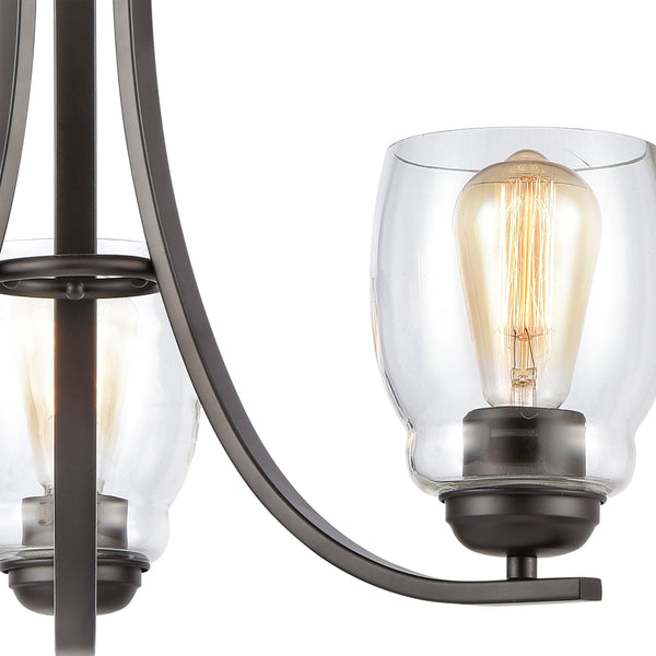 Thomas Lighting Calistoga Three Light Industrial Chandelier with Clear Glass Shades for Dining Rooms 23 inches Bronze CN320321