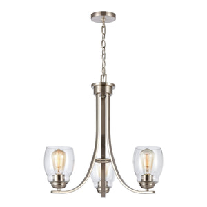 Thomas Lighting Calistoga Three Light Industrial Chandelier with Clear Glass Shades for Dining Rooms 23 inches Nickel CN320322