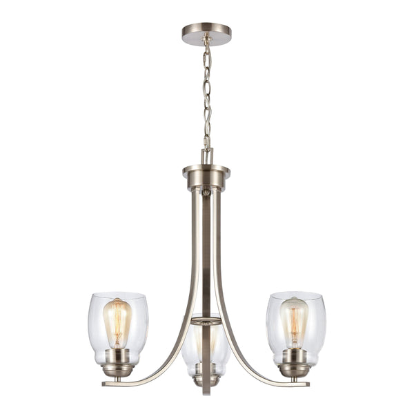 Thomas Lighting Calistoga Three Light Industrial Chandelier with Clear Glass Shades for Dining Rooms 23 inches Nickel CN320322