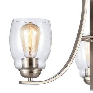 Thomas Lighting Calistoga Three Light Industrial Chandelier with Clear Glass Shades for Dining Rooms 23 inches Nickel CN320322
