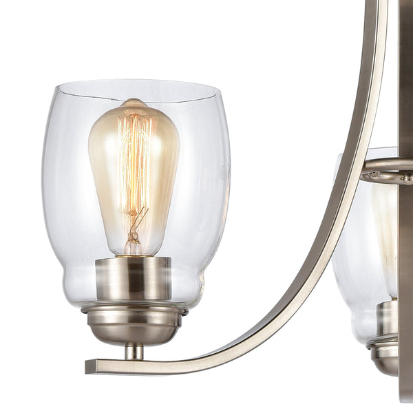 Thomas Lighting Calistoga Three Light Industrial Chandelier with Clear Glass Shades for Dining Rooms 23 inches Nickel CN320322