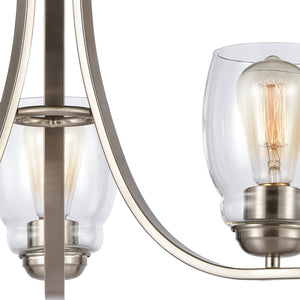 Thomas Lighting Calistoga Three Light Industrial Chandelier with Clear Glass Shades for Dining Rooms 23 inches Nickel CN320322