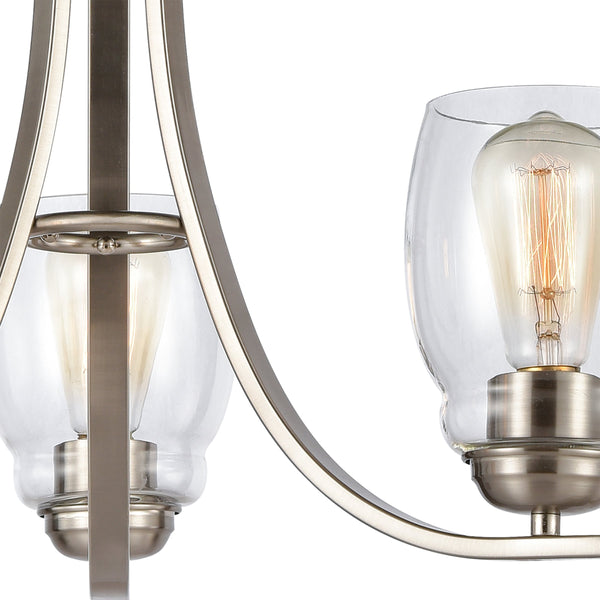 Thomas Lighting Calistoga Three Light Industrial Chandelier with Clear Glass Shades for Dining Rooms 23 inches Nickel CN320322