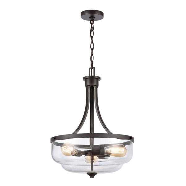 Thomas Lighting Calistoga Three Light Pendant Clear Glass Shades Metal Frame for Kitchen Islands Bronze CN320341