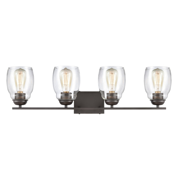 Thomas Lighting Calistoga Industrial Transitional Two Light Vanity Fixture with Clear Glass Shades Bronze 30.5 inches CN320411