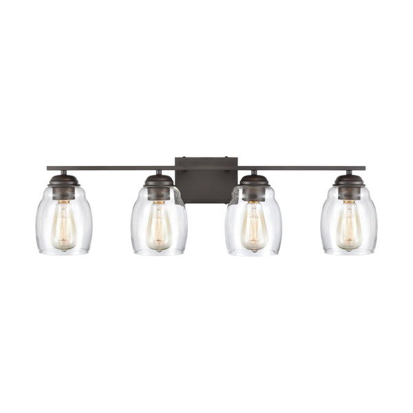 Thomas Lighting Calistoga Industrial Transitional Two Light Vanity Fixture with Clear Glass Shades Bronze 30.5 inches CN320411