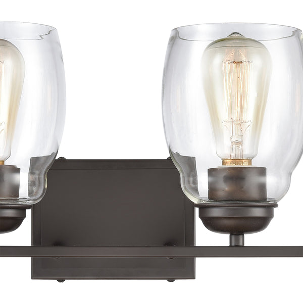 Thomas Lighting Calistoga Industrial Transitional Two Light Vanity Fixture with Clear Glass Shades Bronze 30.5 inches CN320411