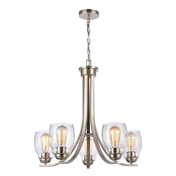 Thomas Lighting Calistoga Three Light Industrial Chandelier with Clear Glass Shades for Dining Rooms 25 inches Nickel CN320522