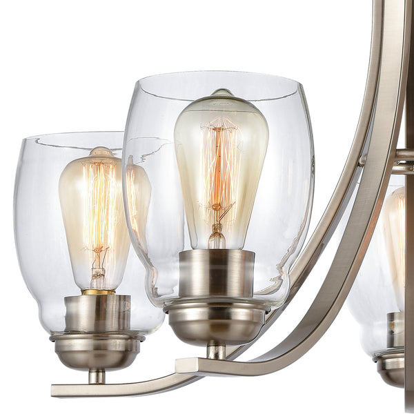 Thomas Lighting Calistoga Three Light Industrial Chandelier with Clear Glass Shades for Dining Rooms 25 inches Nickel CN320522