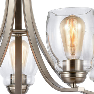 Thomas Lighting Calistoga Three Light Industrial Chandelier with Clear Glass Shades for Dining Rooms 25 inches Nickel CN320522