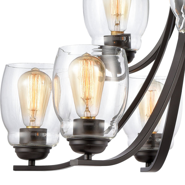 Thomas Lighting Calistoga Three Light Industrial Chandelier with Clear Glass Shades for Dining Rooms 30.5 inches Bronze CN320921