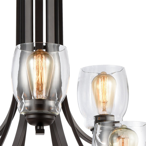 Thomas Lighting Calistoga Three Light Industrial Chandelier with Clear Glass Shades for Dining Rooms 30.5 inches Bronze CN320921