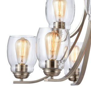Thomas Lighting Calistoga Three Light Industrial Chandelier with Clear Glass Shades for Dining Rooms 30.5 inches Nickel CN320922