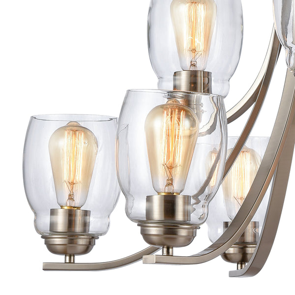 Thomas Lighting Calistoga Three Light Industrial Chandelier with Clear Glass Shades for Dining Rooms 30.5 inches Nickel CN320922