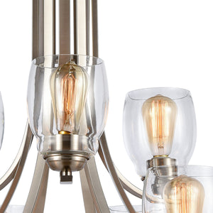 Thomas Lighting Calistoga Three Light Industrial Chandelier with Clear Glass Shades for Dining Rooms 30.5 inches Nickel CN320922