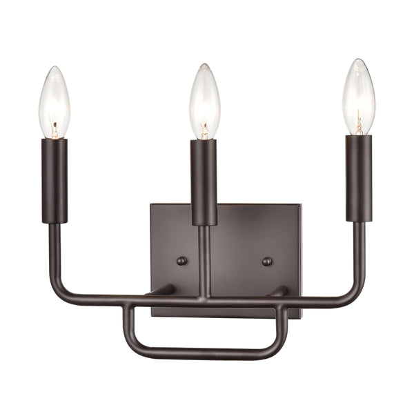 Thomas Lighting Park Slope Three Light Vanity Bar Hardwired Curved Metal Rods for Bathroom Walls Bronze 13 inches CN330311