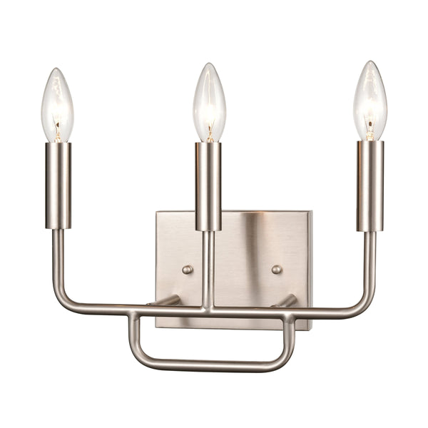 Thomas Lighting Park Slope Three Light Vanity Bar Hardwired Curved Metal Rods for Bathroom Walls Nickel 13 inches CN330312