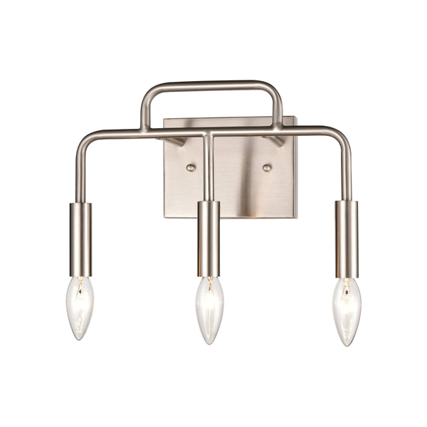 Thomas Lighting Park Slope Three Light Vanity Bar Hardwired Curved Metal Rods for Bathroom Walls Nickel 13 inches CN330312