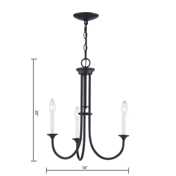 Thomas Lighting Meadowview 3 Light Candle Style Metal Chandelier for Modern Dining and Entryway Black 18 inches CN340326