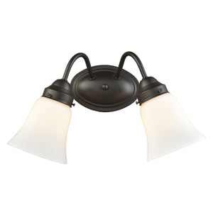 Thomas Lighting Califon Two Light Vanity Bar with Arched Arms and Tapered Glass Shades for Bathrooms Bronze 13 inches CN570211