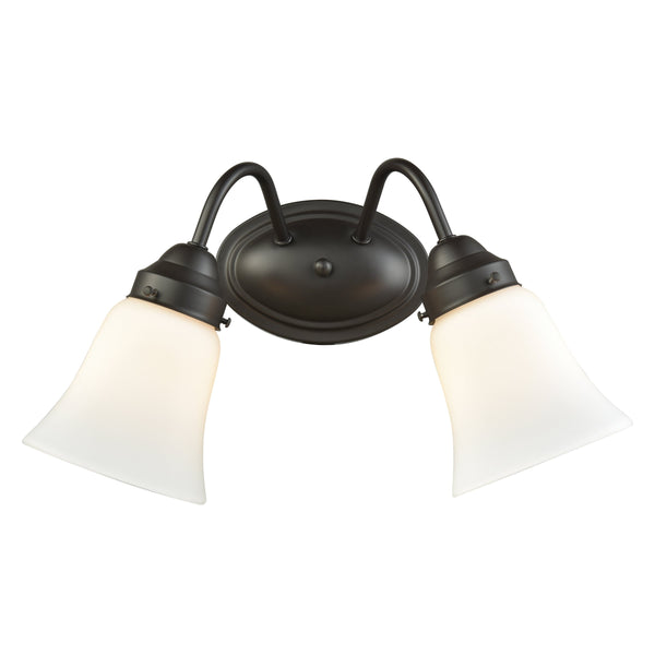 Thomas Lighting Califon Two Light Vanity Bar with Arched Arms and Tapered Glass Shades for Bathrooms Bronze 13 inches CN570211