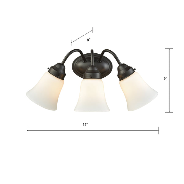 Thomas Lighting Califon Two Light Vanity Bar with Arched Arms and Tapered Glass Shades for Bathrooms Bronze 17 inches CN570311